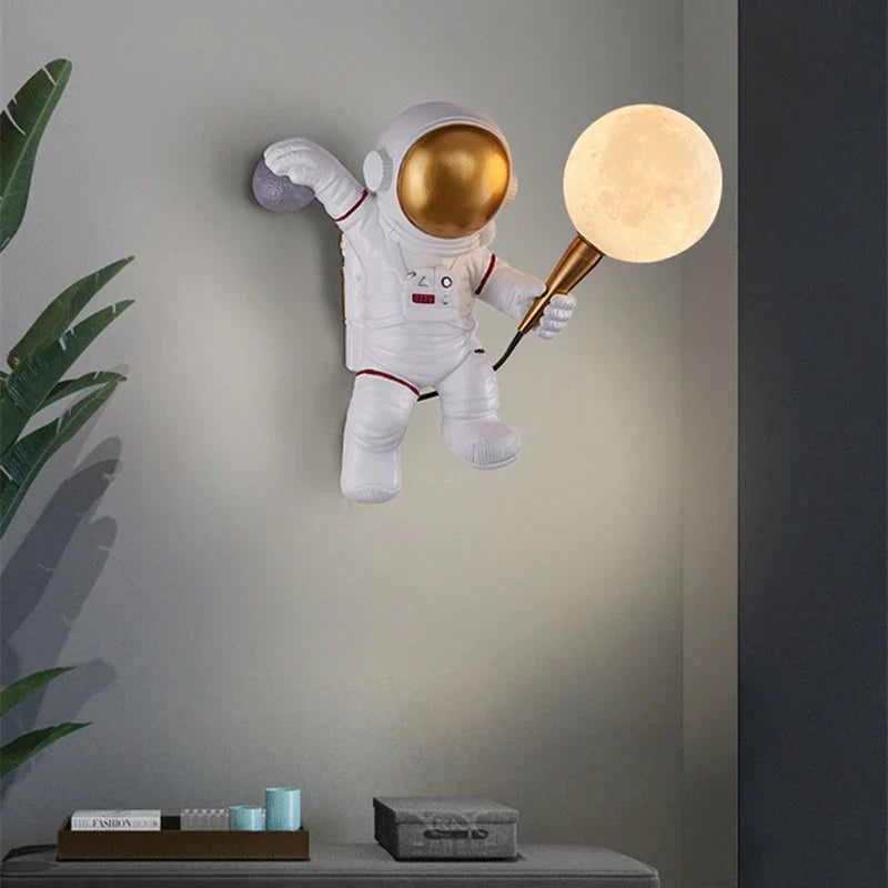 Nordic LED Astronaut Moon Wall Lamp for Children's Room and More