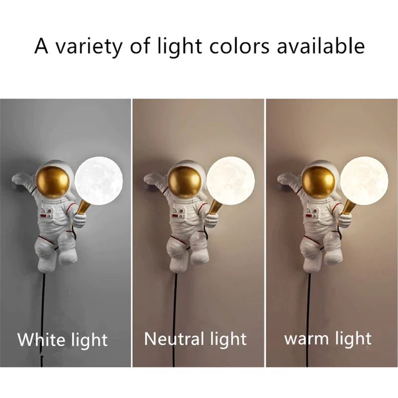 Nordic LED Astronaut Moon Wall Lamp for Children's Room and More