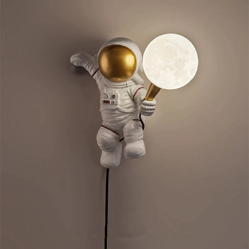 Nordic LED Astronaut Moon Wall Lamp for Children's Room and More